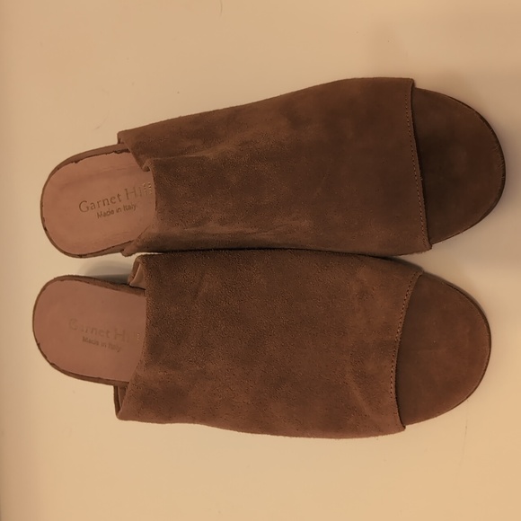 Garnet Hill Guilia Brown Suede Block Heel Slides Suze 38 - Picture 3 of 10